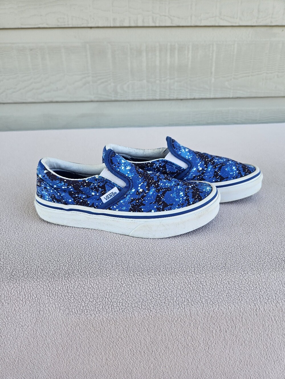 Vans Classic Slip On Youth SZ 1 Galactic Skate Sneaker Shoe Blue Space